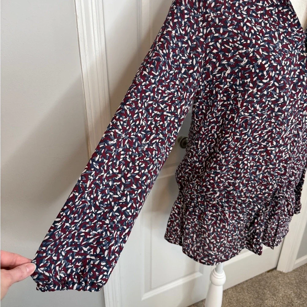 Tory Burch Blue Burgundy White Agate Confetti Tunic Blouse Silk Blend XS Fall